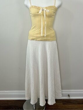 NWT Zara White Textured Knit Maxi Skirt XS Frayed Hem Coastal Cottagecore